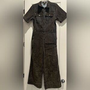 Universal Thread Flocked Olive Short Sleeve Denim Jumpsuit NWT